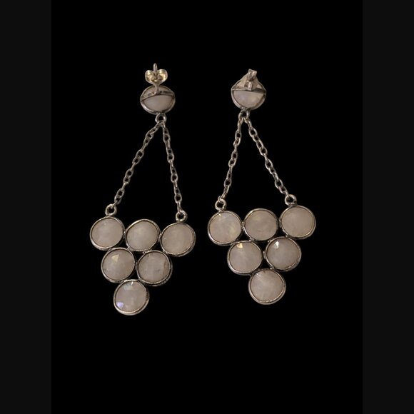 925 Sterling Silver Moonstone Triangle Drop Dangle 2.5" Long Stud Earrings - Picture 13 of 13